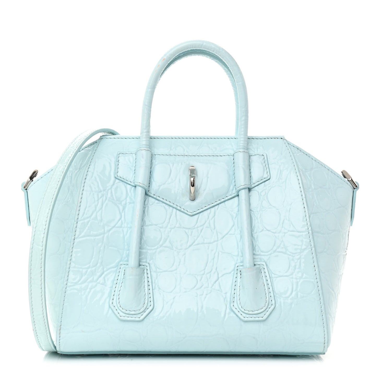 Calfskin Crocodile Embossed Mini Antigona Lock Sky Blue