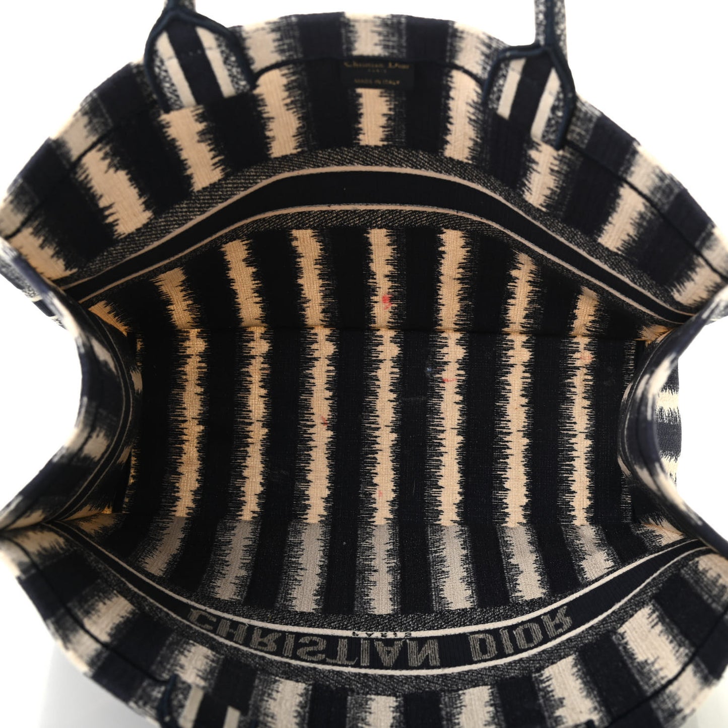 Canvas Embroidered Large Striped Book Tote Navy