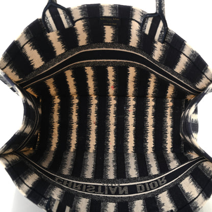 Christian Dior Canvas Embroidered Large Striped Book Tote Navy 4 of 11