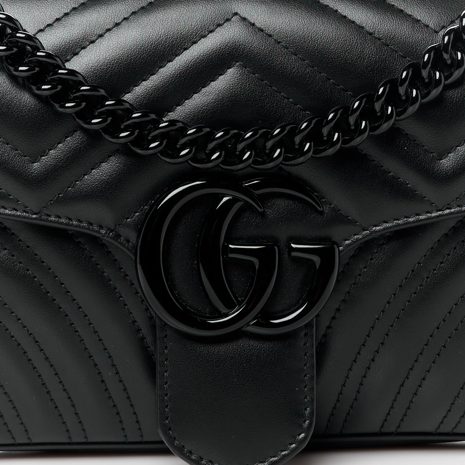 Gucci Calfskin Matelasse Monochrome Small GG Marmont Shoulder Bag Black 9 of 11