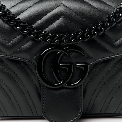 Gucci Calfskin Matelasse Monochrome Small GG Marmont Shoulder Bag Black 9 of 11