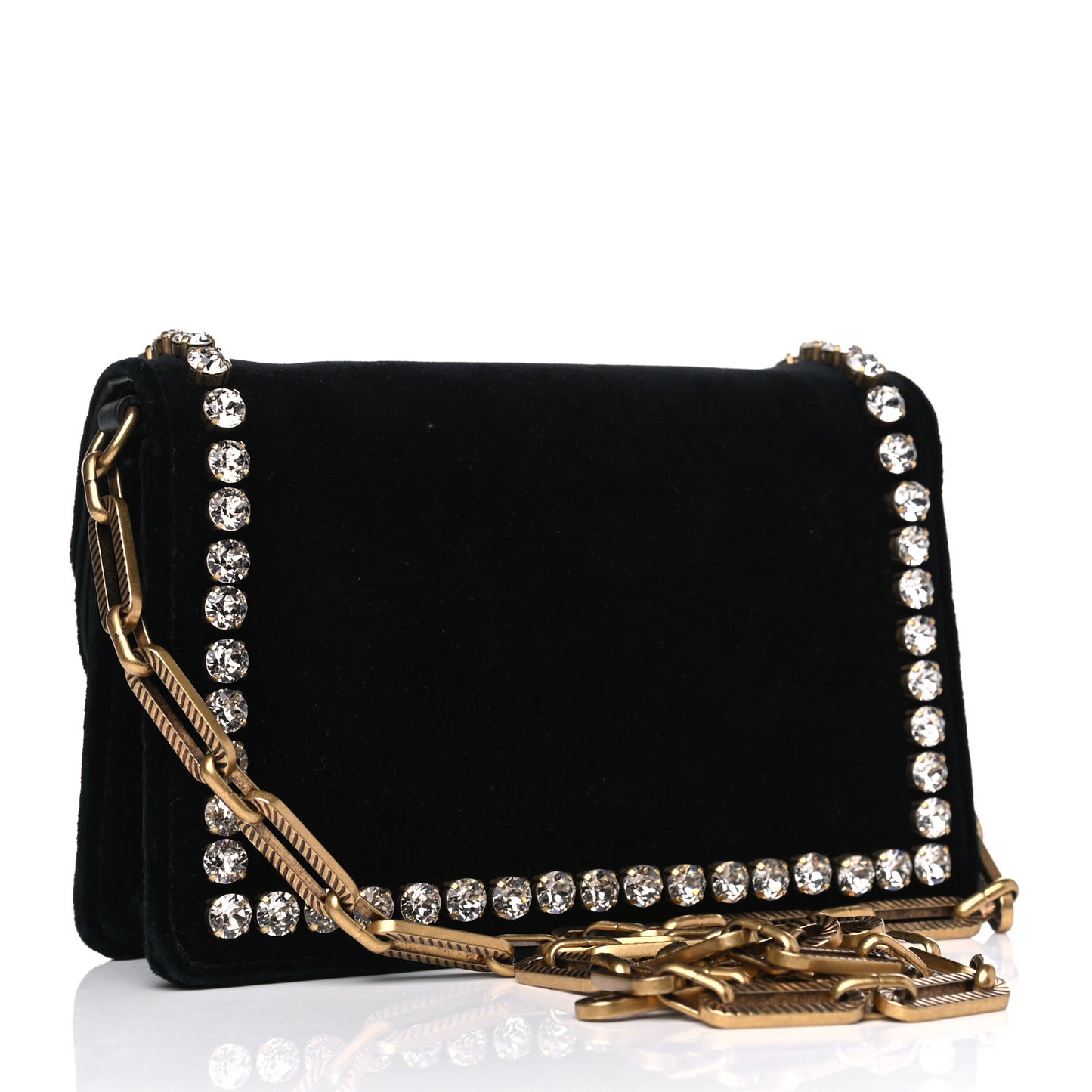 Velvet Crystal Mini Bee Broadway Shoulder Bag Black