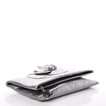 Chanel Metallic Lambskin Camellia Beauty Clutch Silver 4 of 15