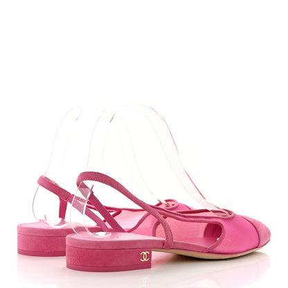 Chanel Mesh Suede Kidskin Cap Toe CC Slingback Flat 38 Pink 4 of 7