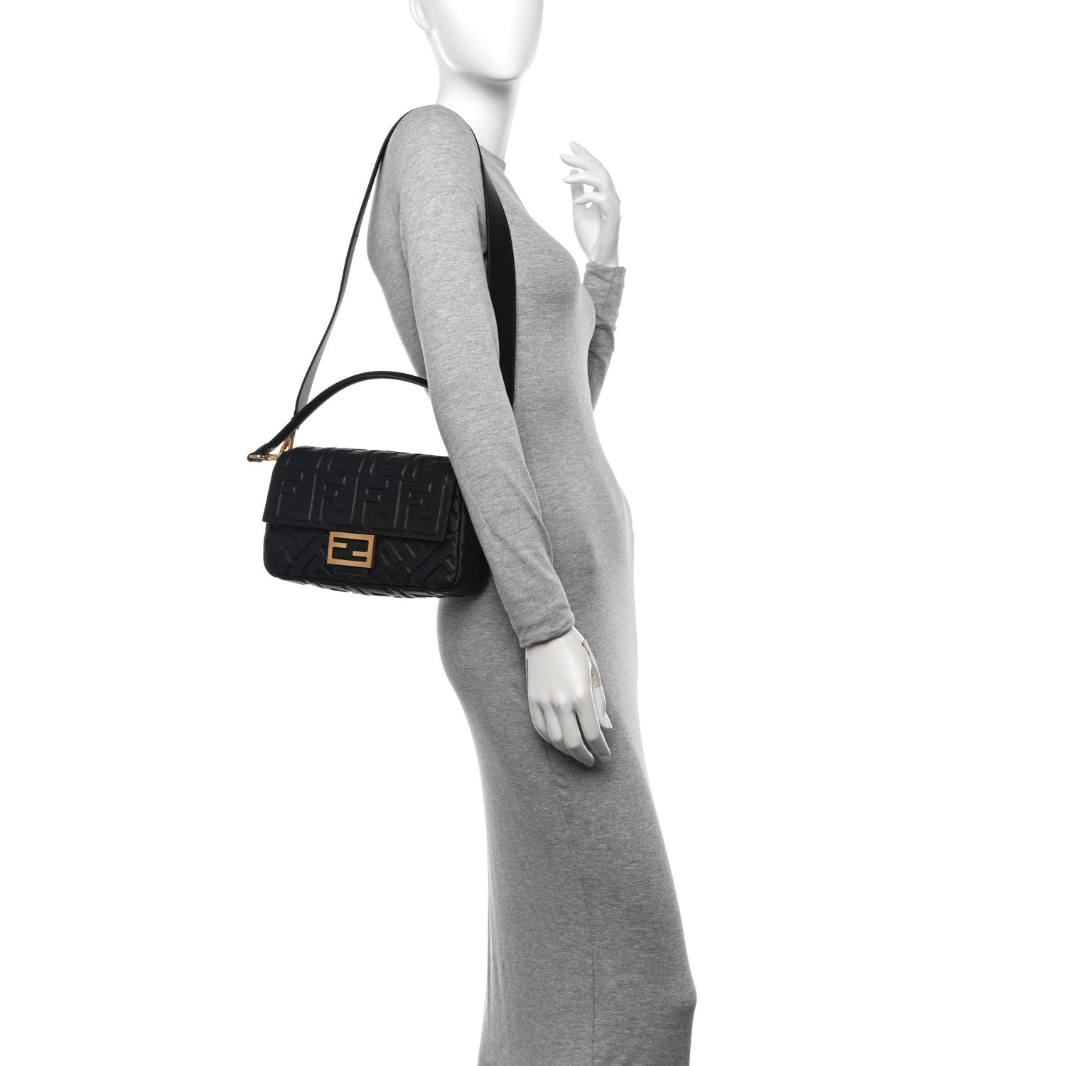 Fendi Nappa FF 1974 Embossed Baguette Black 2 of 10