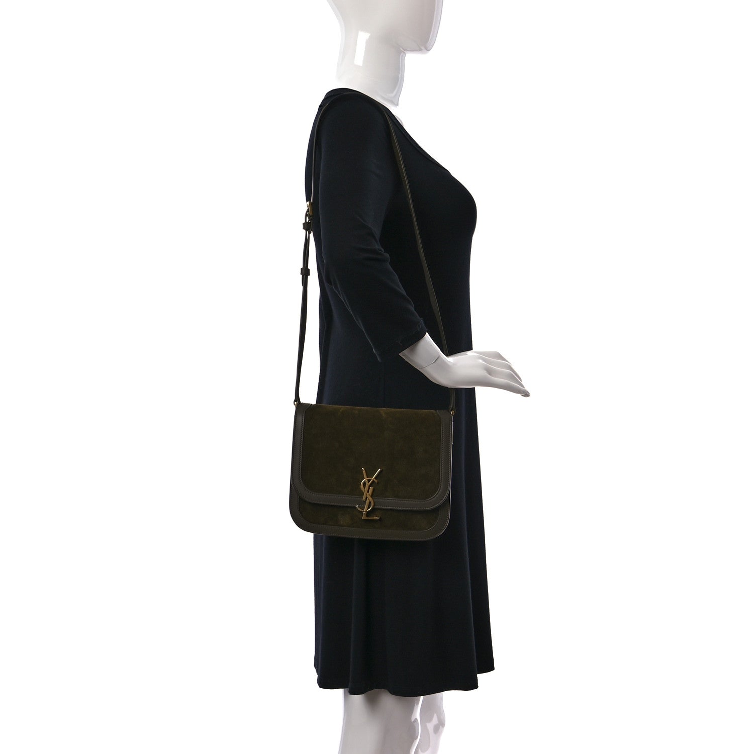 Saint Laurent Suede Smooth Calfskin Monogram Medium Solferino Soft Satchel Sesame Seaweed 2 of 10