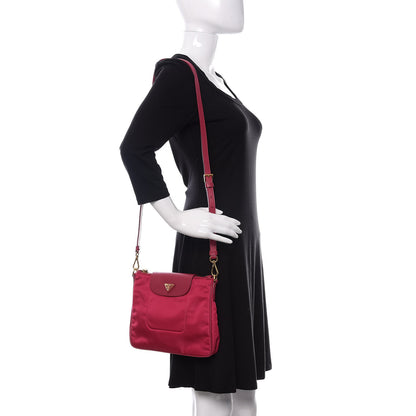 Prada Nylon Vela Saffiano Flat Flap Messenger Bag Fuxia 2 of 10