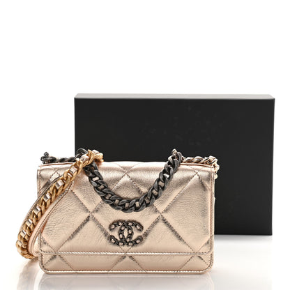 Chanel Metallic Goatskin Quilted Chanel 19 Wallet On Chain WOC Gold 12 of 12
