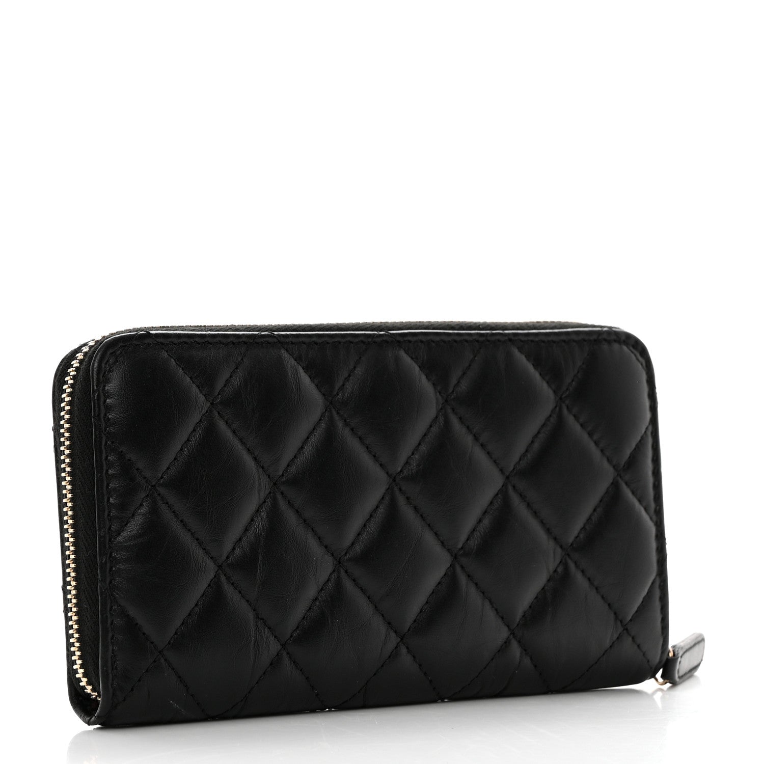Chanel Aged Calfskin Quilted Small New York Charms 2.55 Reissue Zip Around Wallet Black 3 of 9