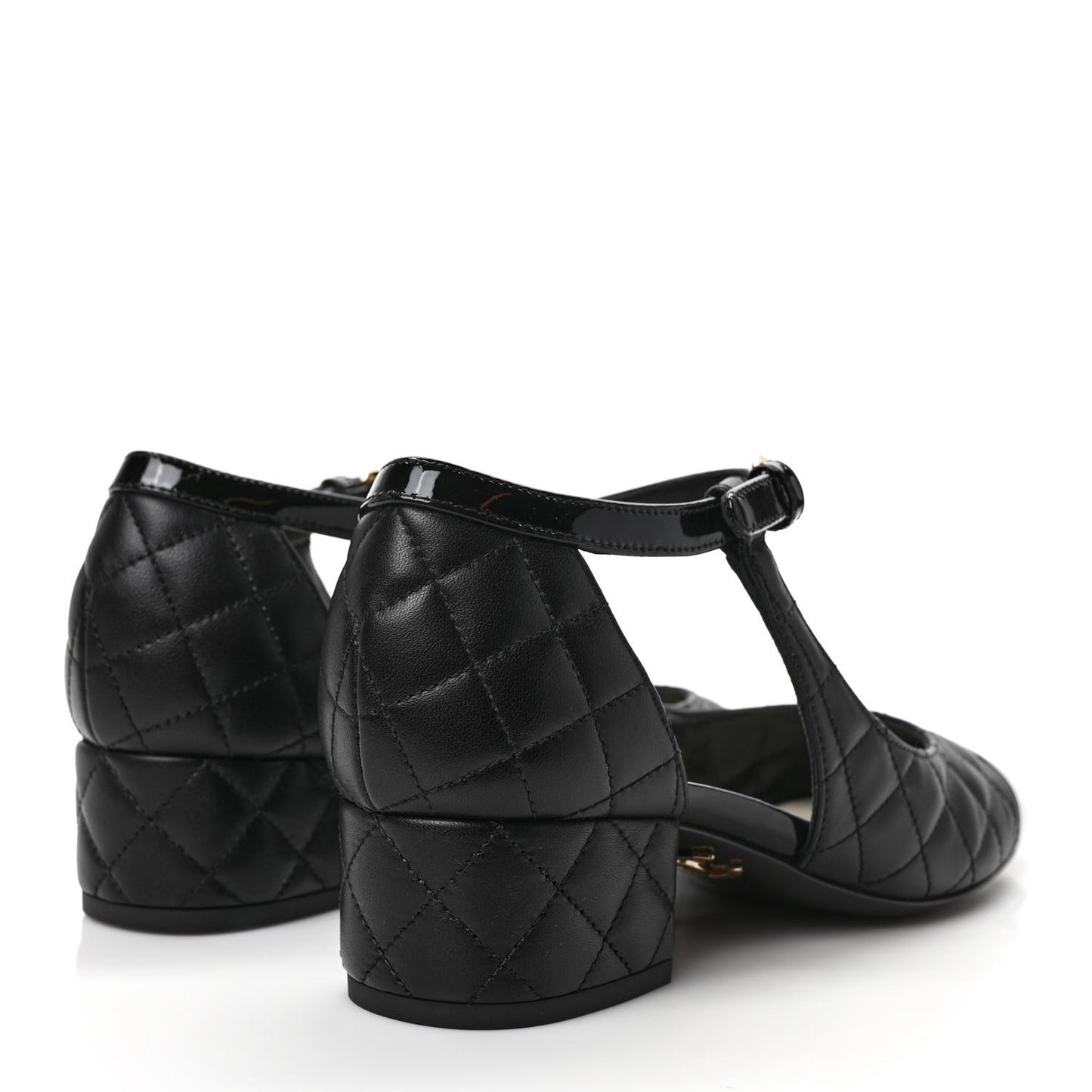 Lambskin Patent Quilted Cap Toe Mary Jane Flats 38 Black