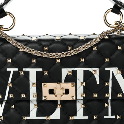 Valentino Garavani Lambskin VLTN Print Medium Rockstud Spike Shoulder Bag Black 7 of 9