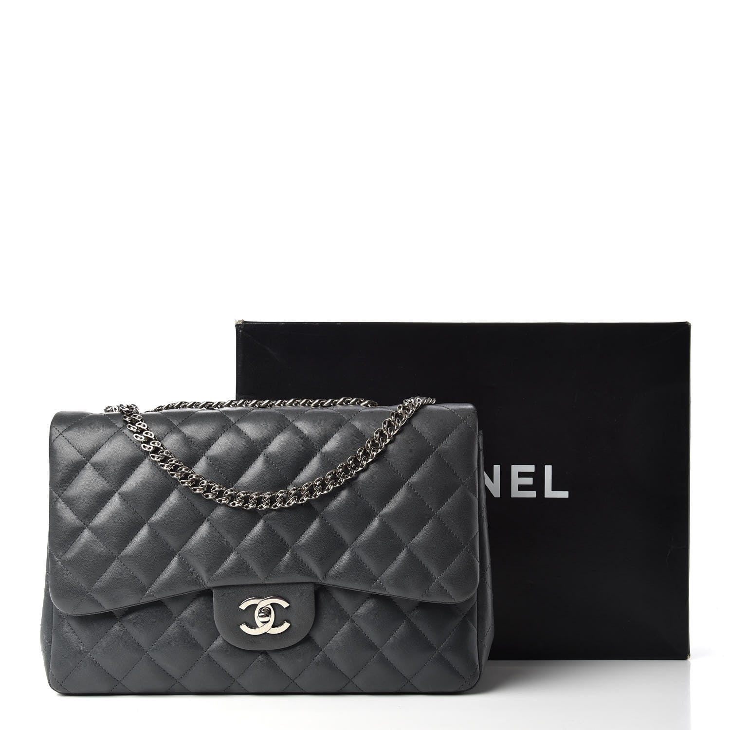 Chanel Lambskin Quilted Jumbo Single Bijoux Chain Flap Gris Fonce 11 of 11