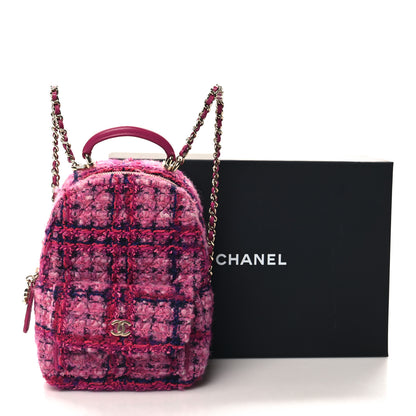 Chanel Tweed Quilted CC Mini Classic Backpack Fuchsia Navy 11 of 11