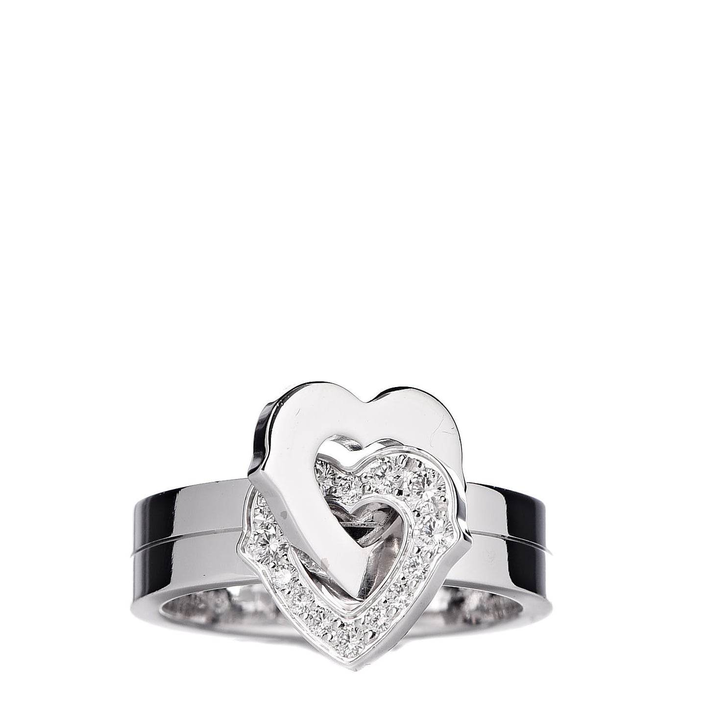 18K White Gold Diamond Double Heart Ring 48 4.5