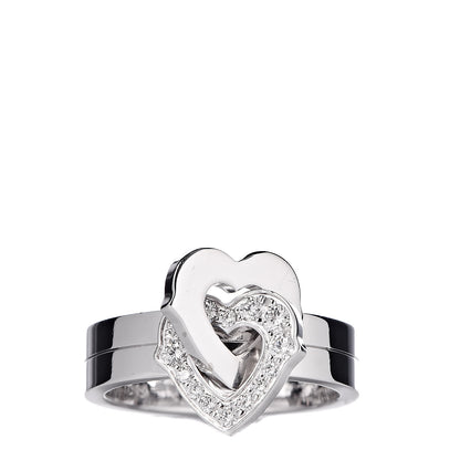 Cartier 18K White Gold Diamond Double Heart Ring 48 4.5 1 of 5