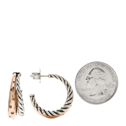 David Yurman Sterling Silver Bronze Diamond Pure Form Mixed Metal Hoop Earrings 2 of 4
