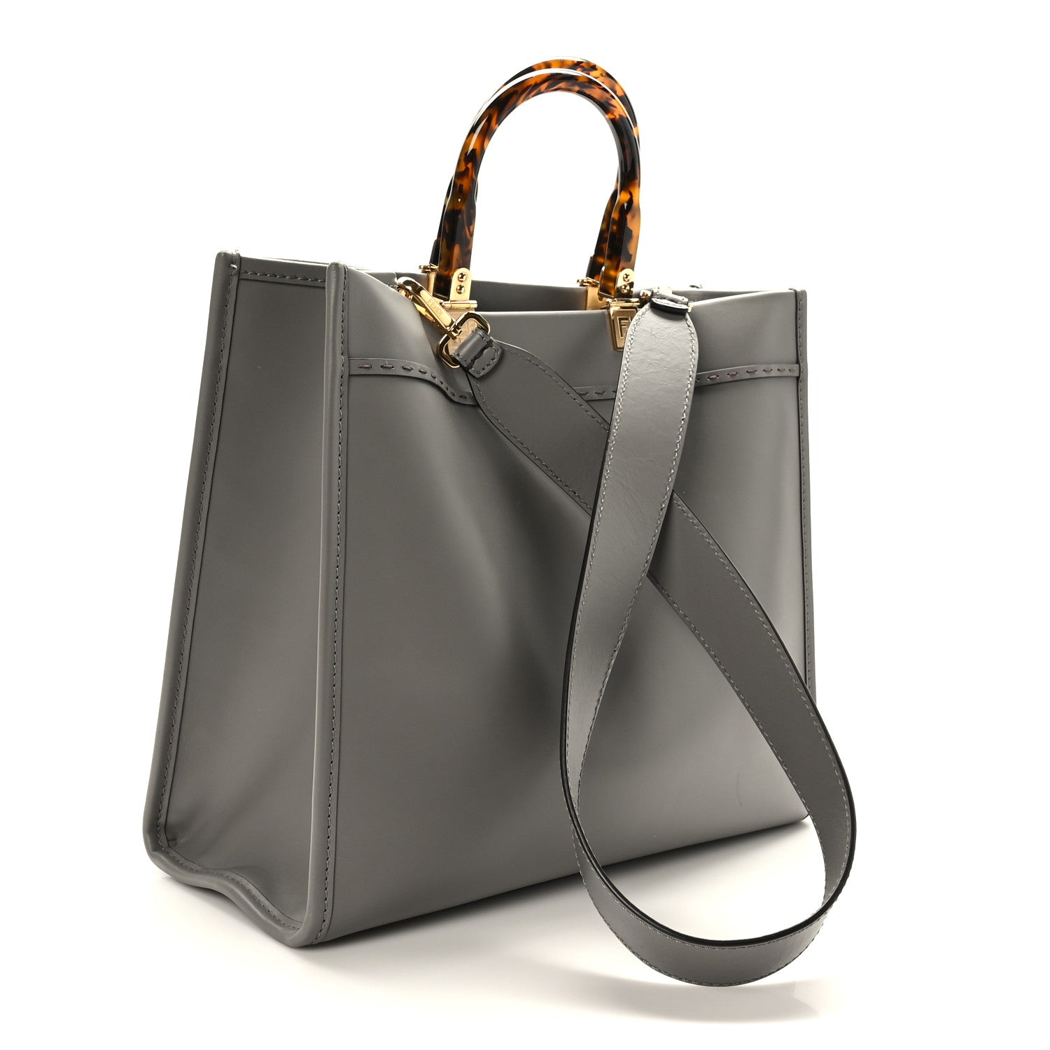 Fendi Vitello King Plexiglass Logo Embossed Medium Fendi Sunshine Shopper Tote Moon 3 of 8