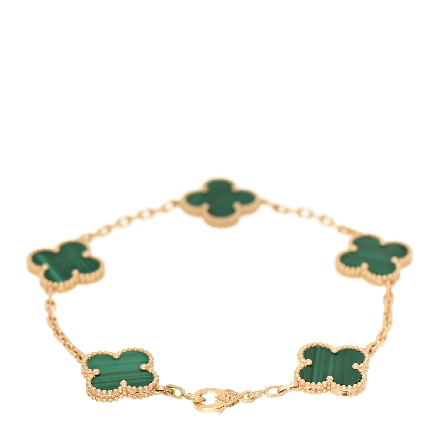 18K Yellow Gold Malachite 5 Motifs Vintage Alhambra Bracelet