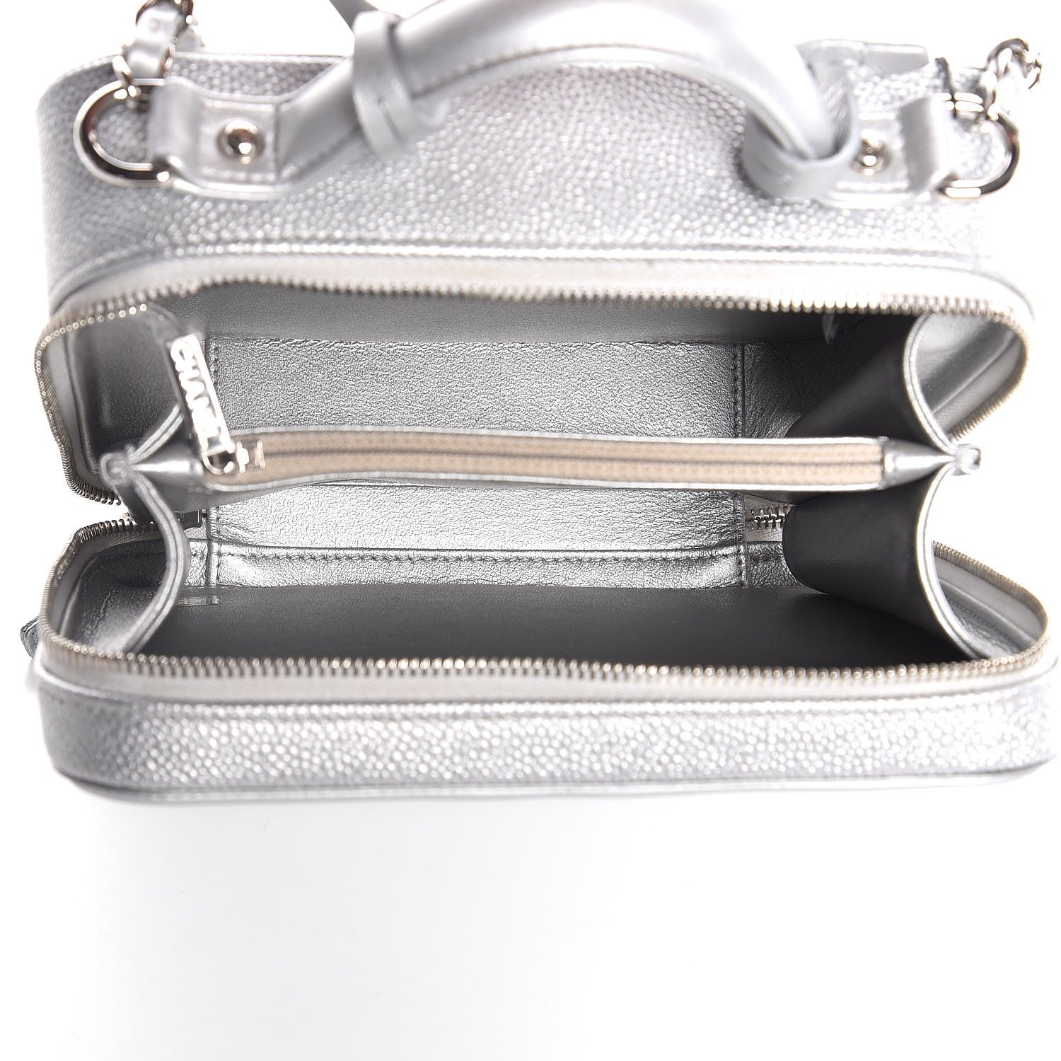 Chanel Metallic Caviar Quilted Medium CC Filigree Vanity Case Silver 5 of 8