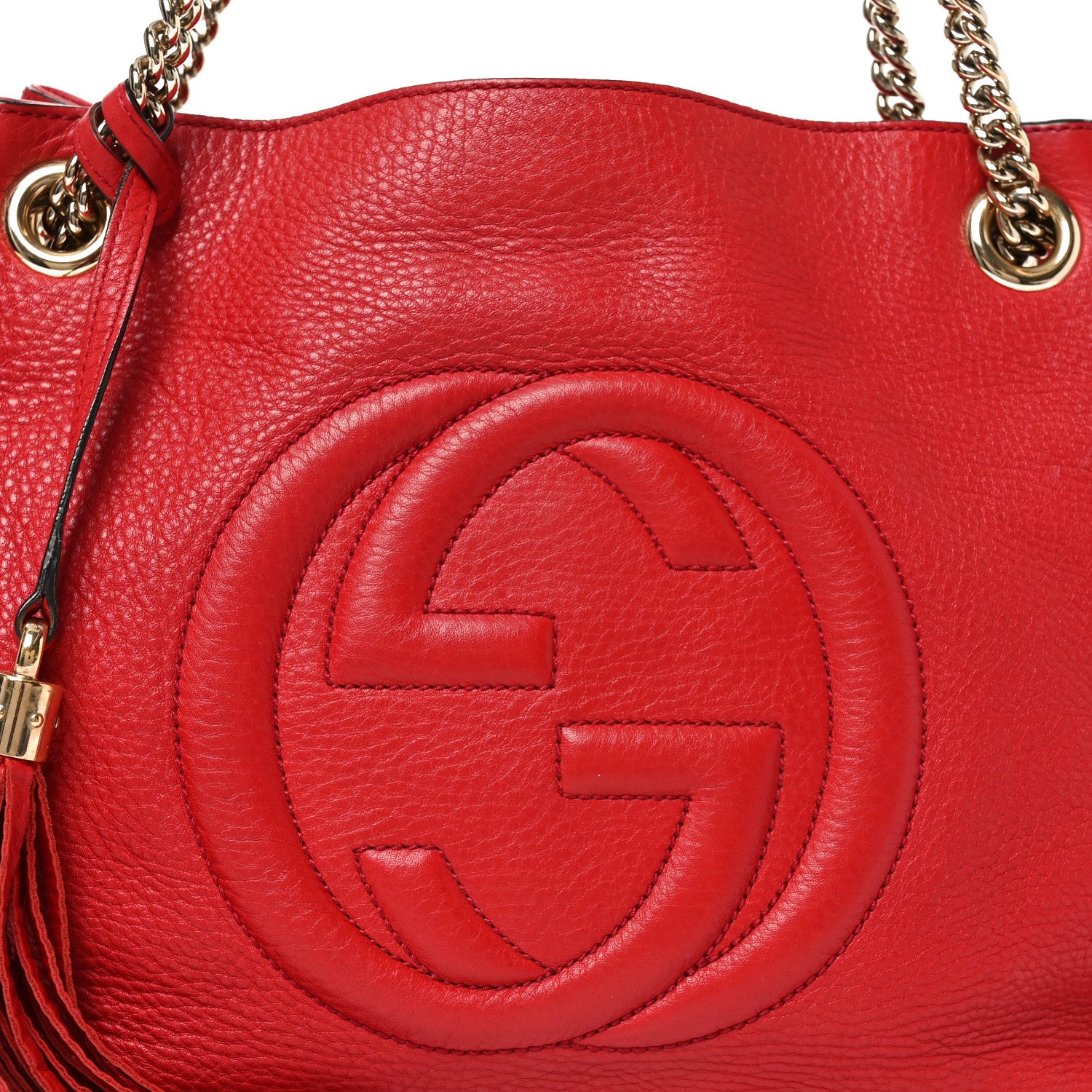 Gucci Pebbled Calfskin Medium Soho Chain Shoulder Bag Tabasco Red 8 of 12