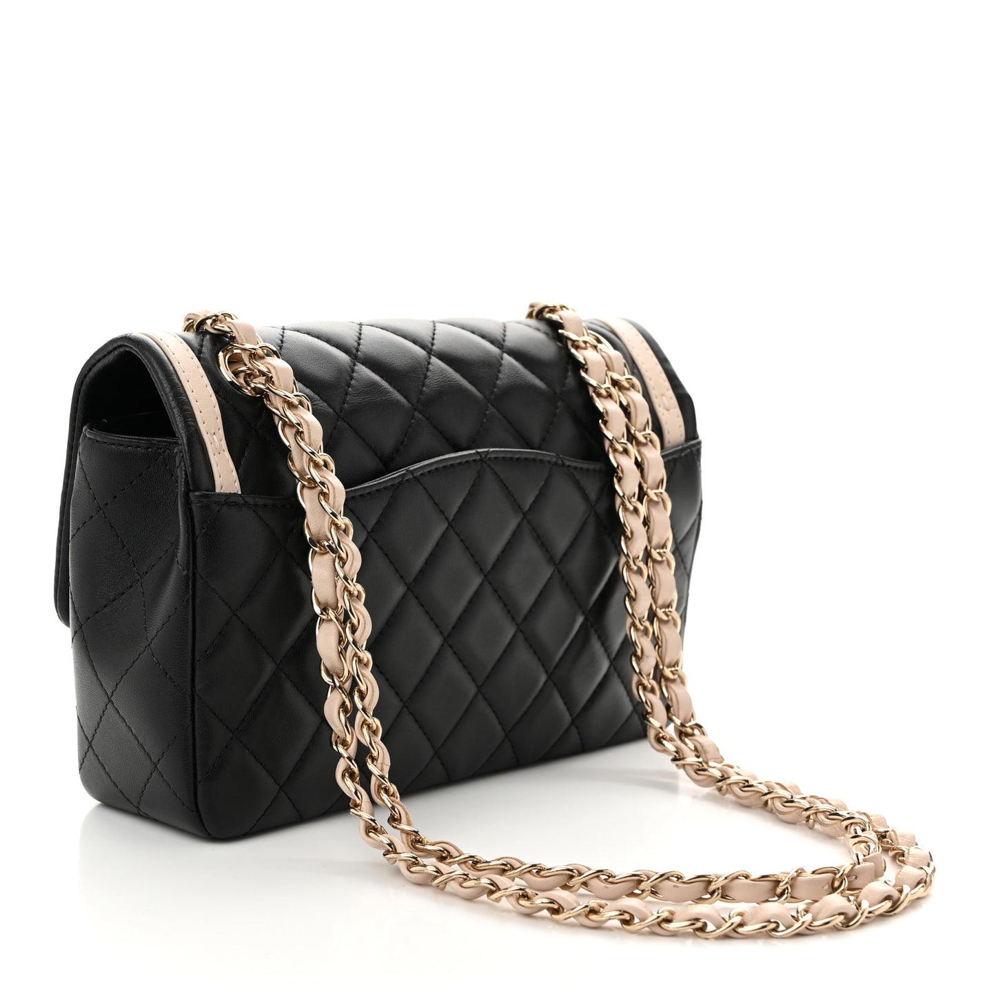 Lambskin Quilted Bicolor Flap Black Beige