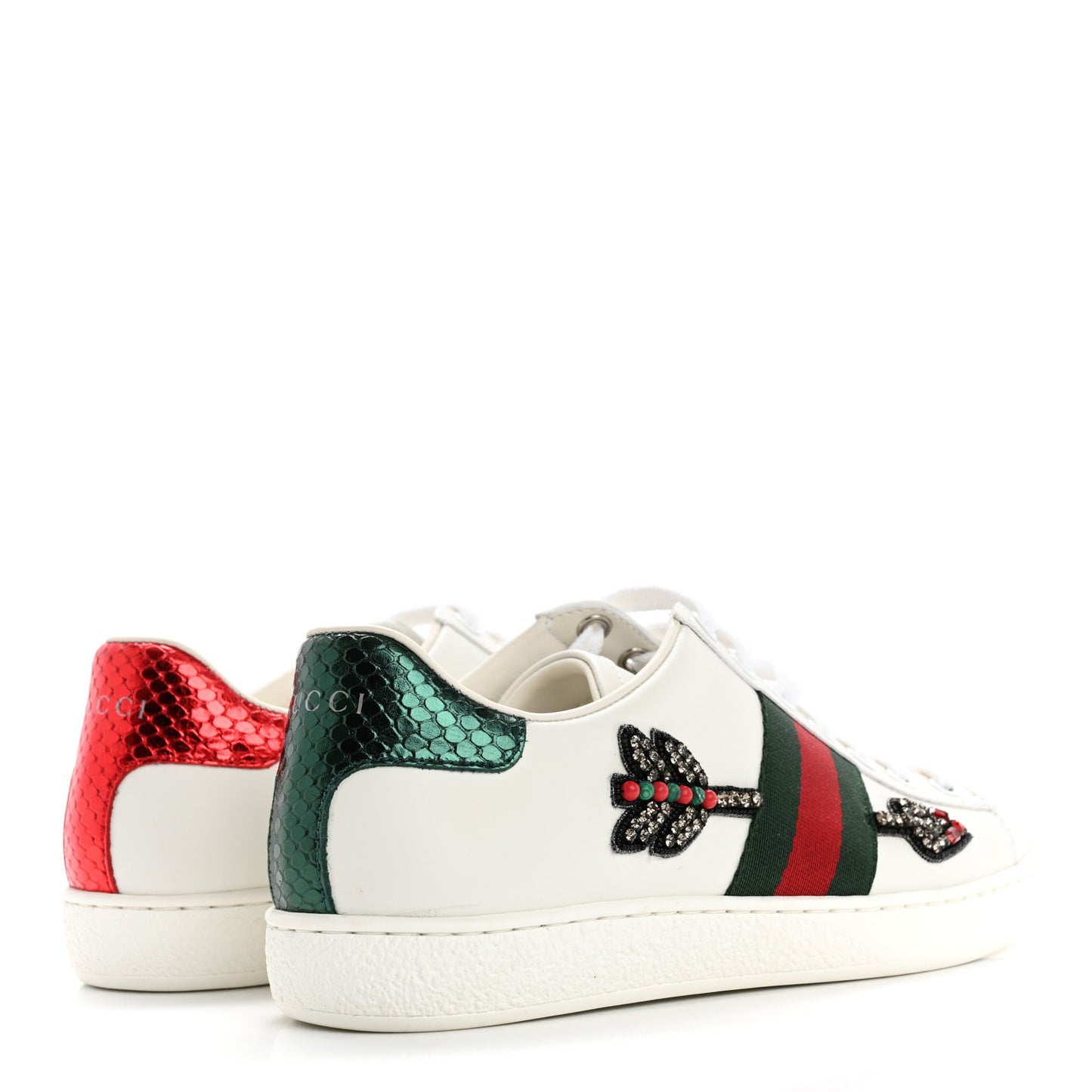 Calfskin Web Studded Womens Arrow Ace Sneakers 37 White