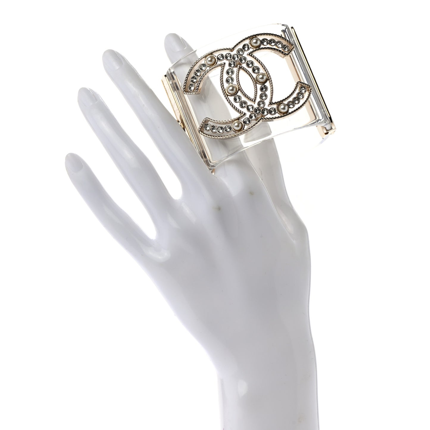 Transparent Pearl Crystal CC Cuff Golden Pearly White