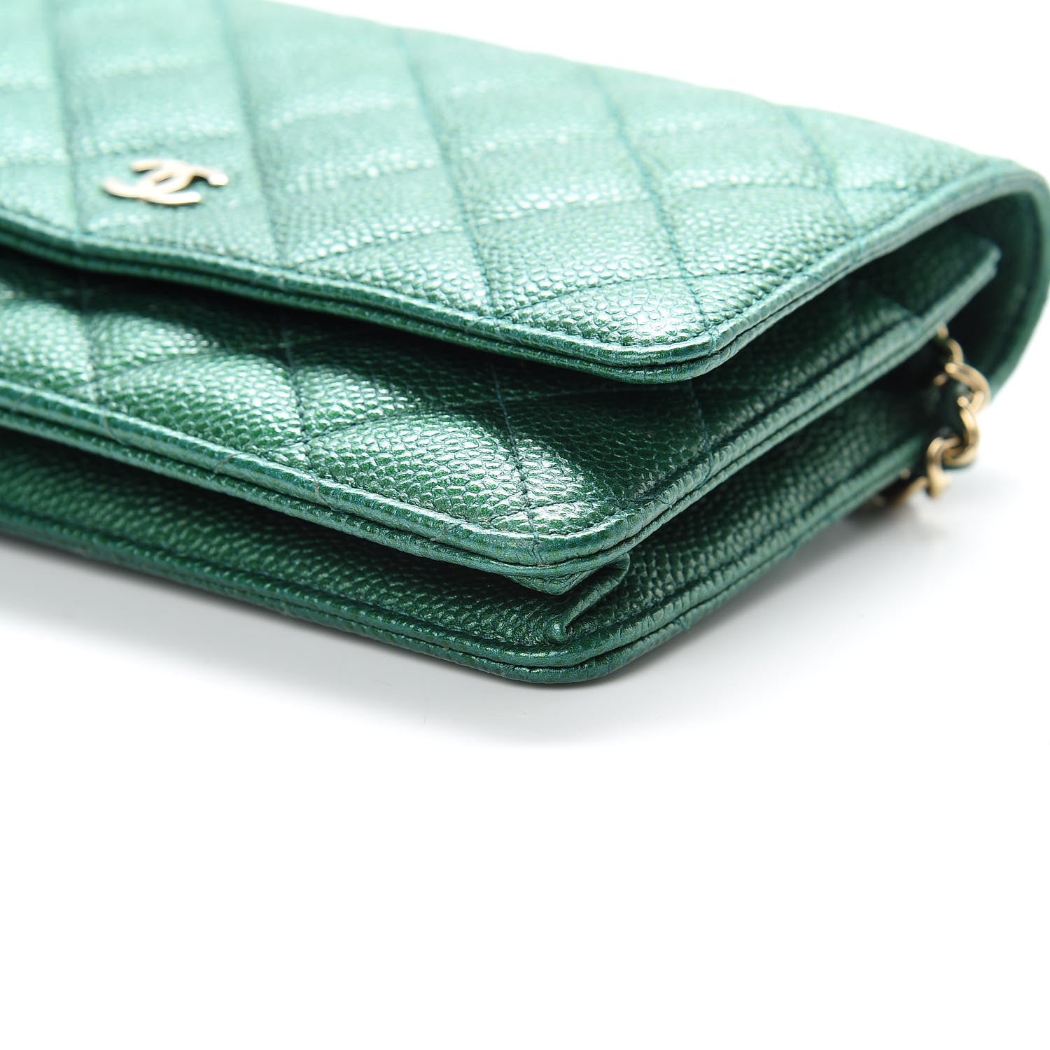 Chanel Metallic Caviar Quilted Wallet On Chain WOC Green 11 of 12
