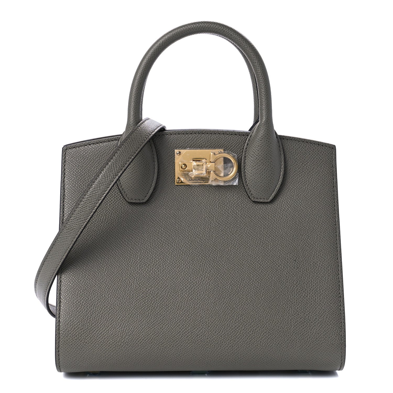 Salvatore Ferragamo Hammered Calfskin Small The Studio Box Bag Grey 1 of 9