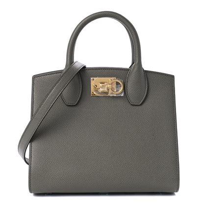 Salvatore Ferragamo Hammered Calfskin Small The Studio Box Bag Grey 1 of 9
