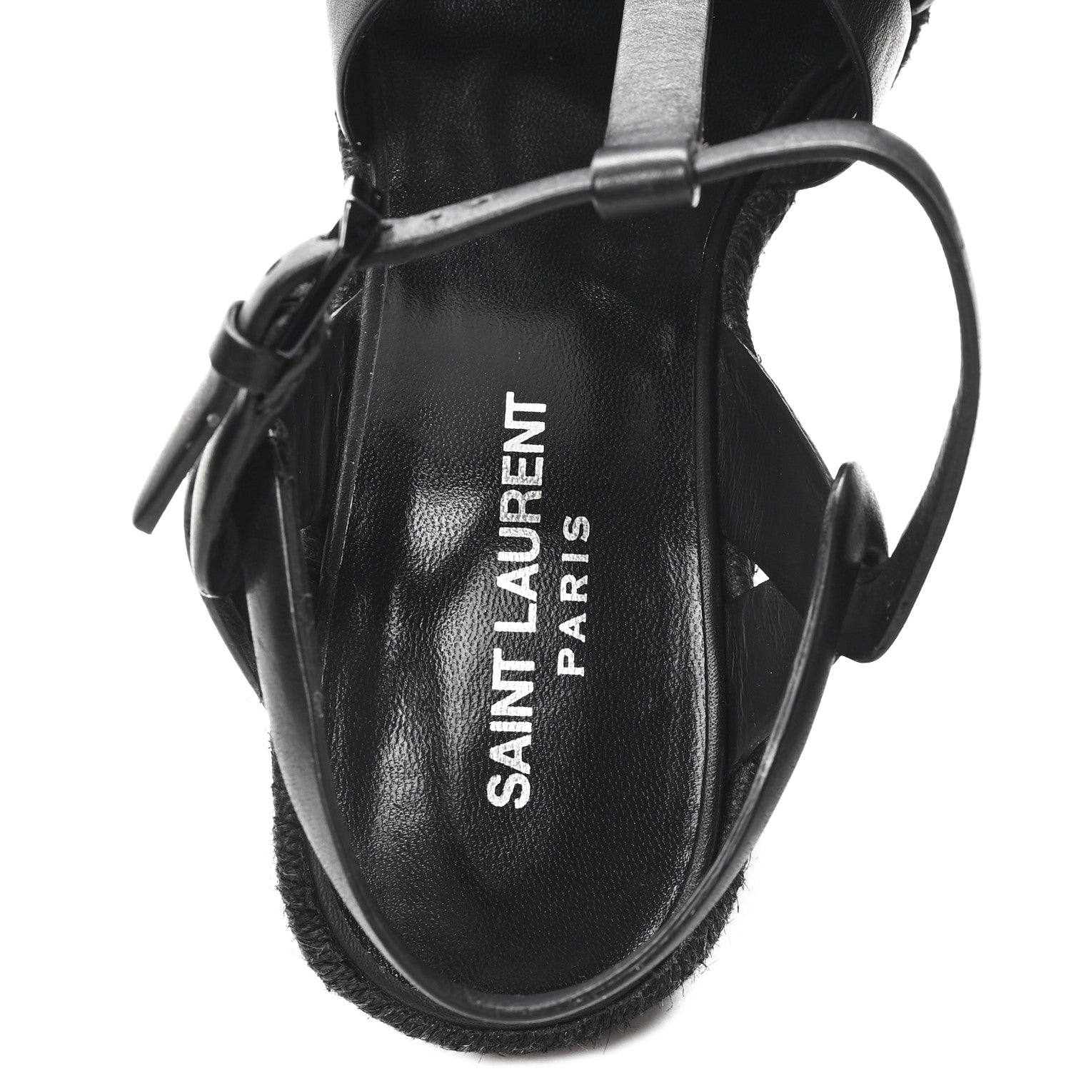 Saint Laurent Calfskin Tribute 95 Platform Espadrille Wedge Sandals 37 Black 7 of 9