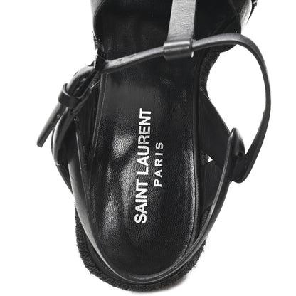 Saint Laurent Calfskin Tribute 95 Platform Espadrille Wedge Sandals 37 Black 7 of 9