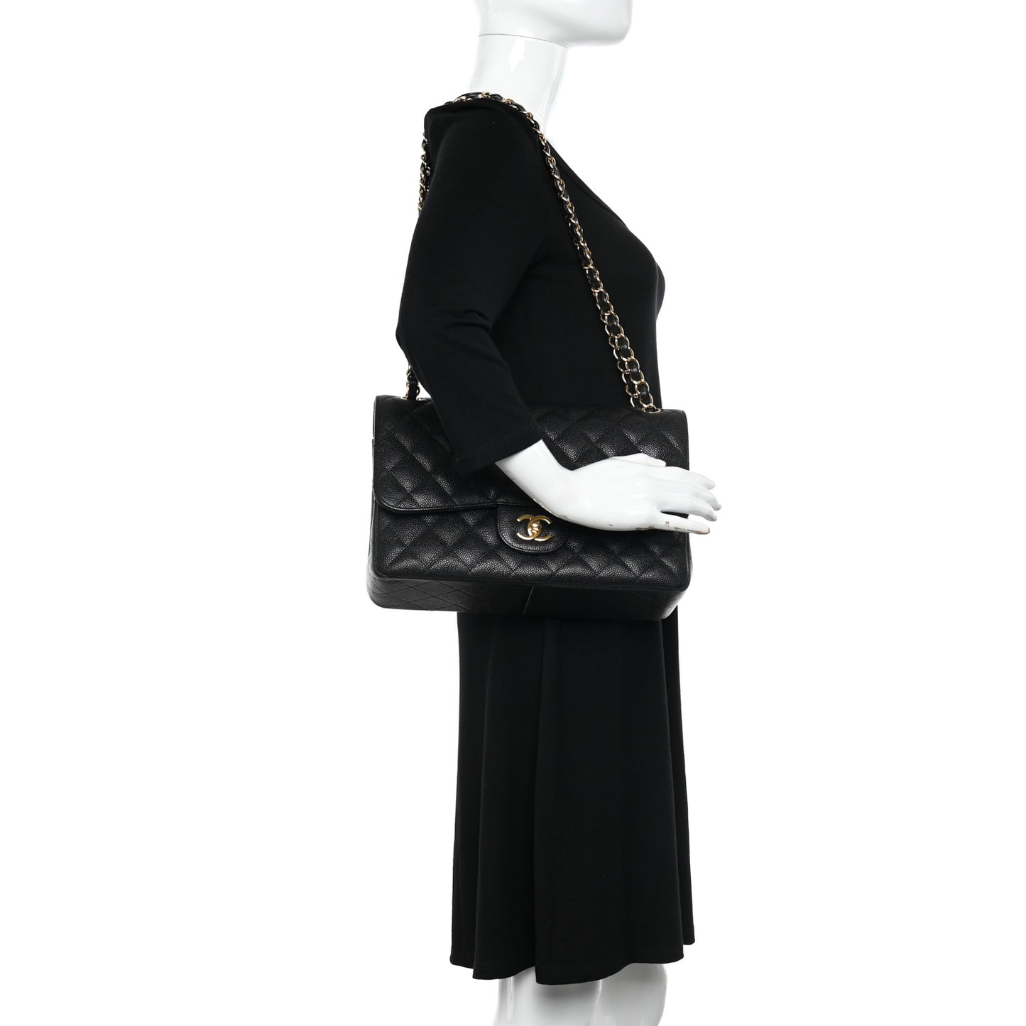 Caviar Quilted Jumbo Double Flap Black