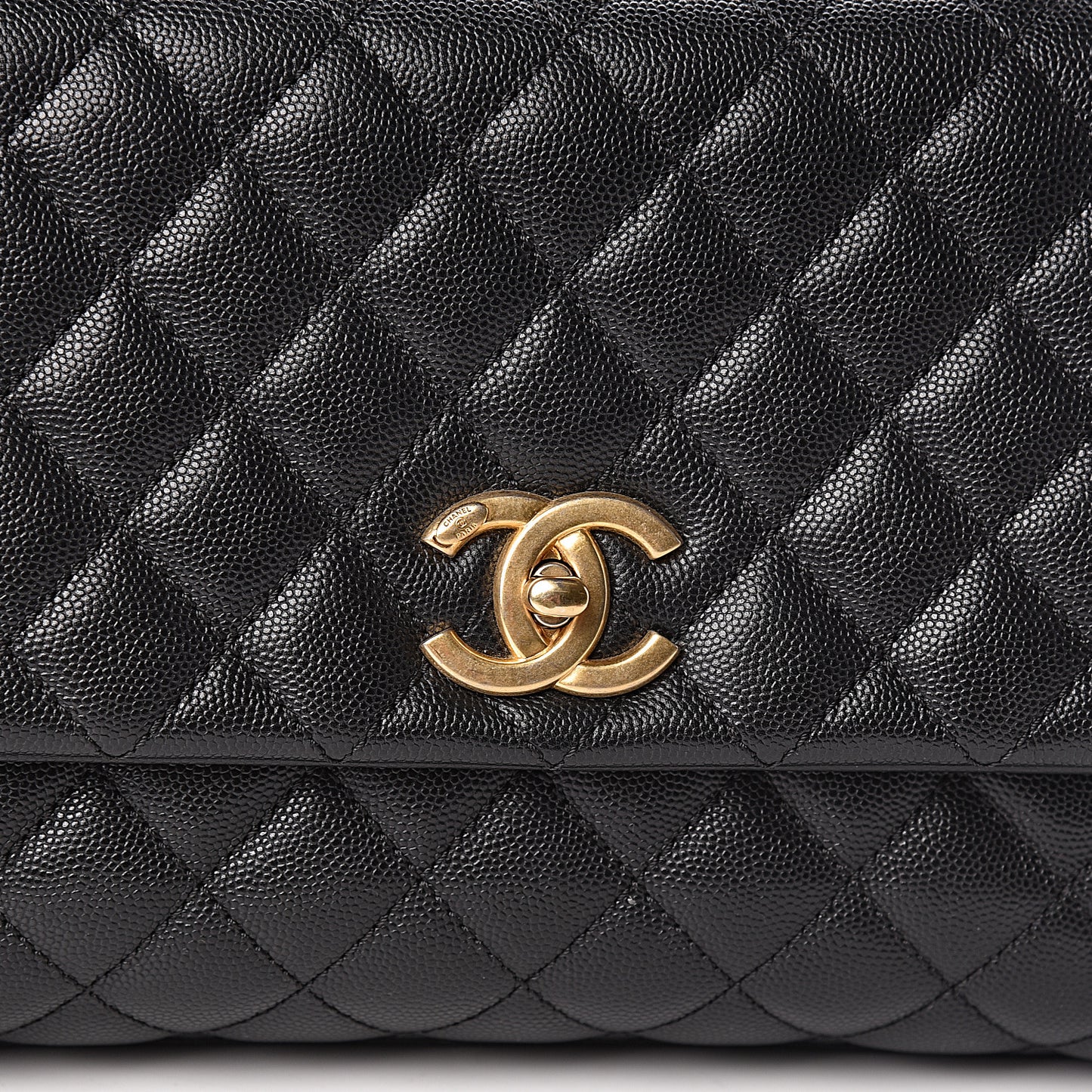 Caviar Lizard Quilted Small Coco Handle Flap Black