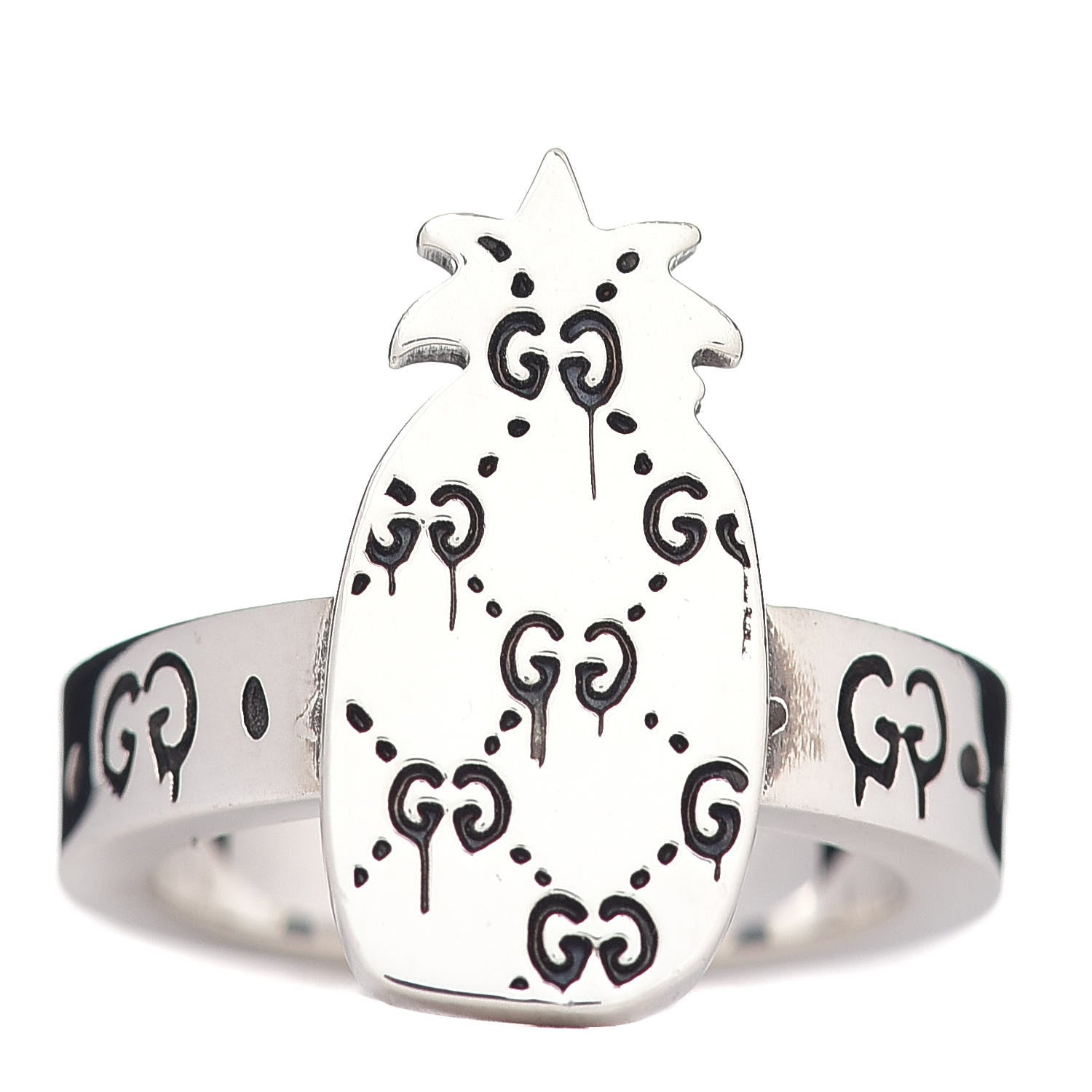 Gucci Sterling Silver GucciGhost Pineapple Ring 49 4.75 1 of 5
