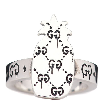 Gucci Sterling Silver GucciGhost Pineapple Ring 49 4.75 1 of 5