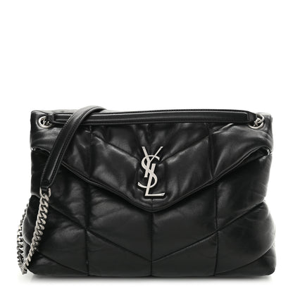 Saint Laurent Lambskin Quilted Medium Loulou Puffer Monogram Chain Satchel Black 1 of 9