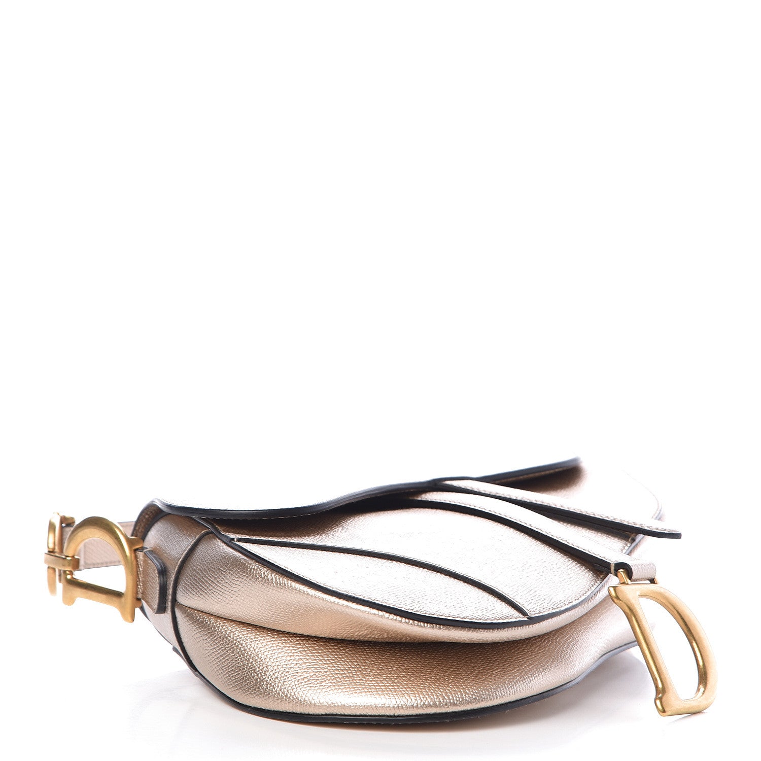 美品　CHRISTIAN DIOR メタリックゴールド ゴートスキン　y05 Christian Dior Metallic Grained Calfskin Saddle Bag Gold