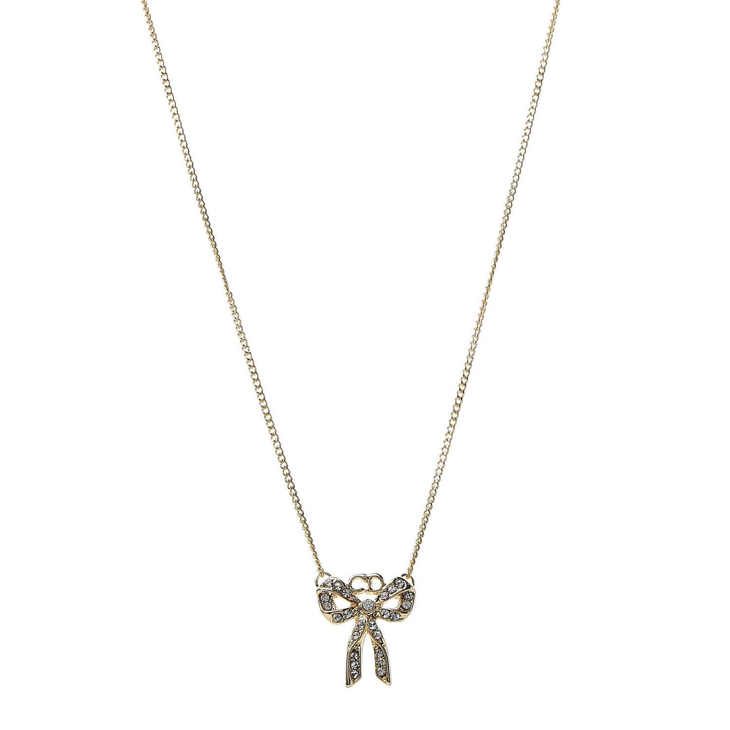 Crystal Bow Necklace Gold Gold