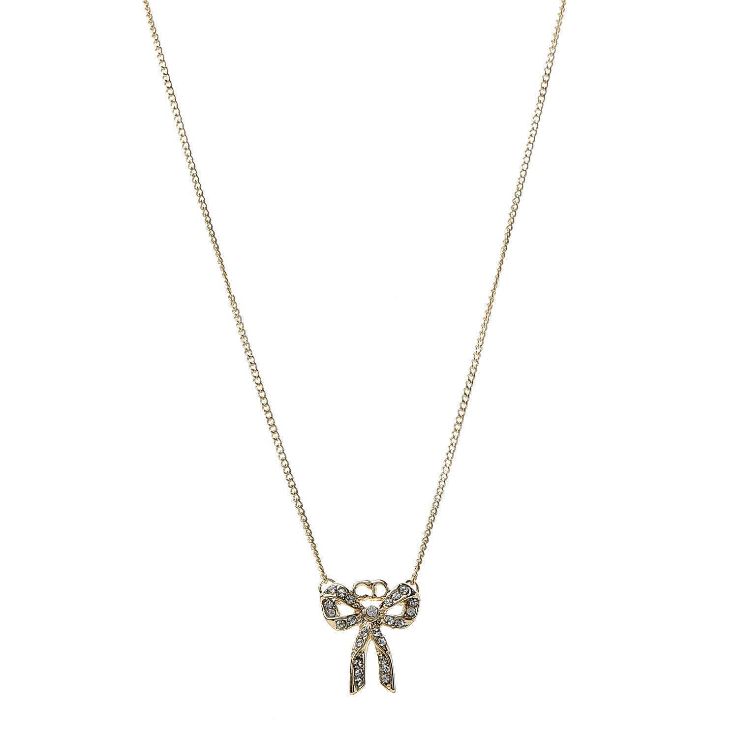 Christian Dior Crystal Bow Necklace Gold Gold 1 of 5