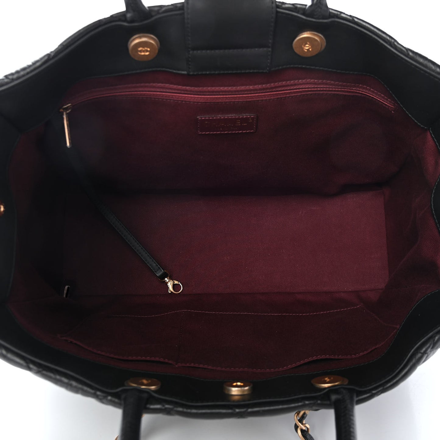 Aged Calfskin Quilted Large Coco Handle Shopping Tote Black
