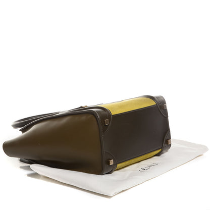 Celine Nubuck Smooth Calfskin Mini Tri-Color Luggage Chartreuse 4 of 10