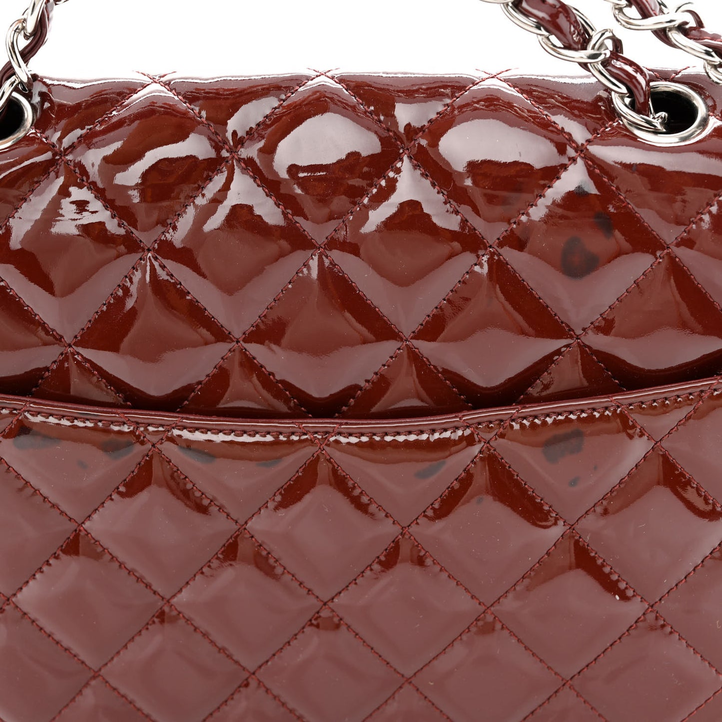 Patent Quilted Jumbo Single Flap Dark Red