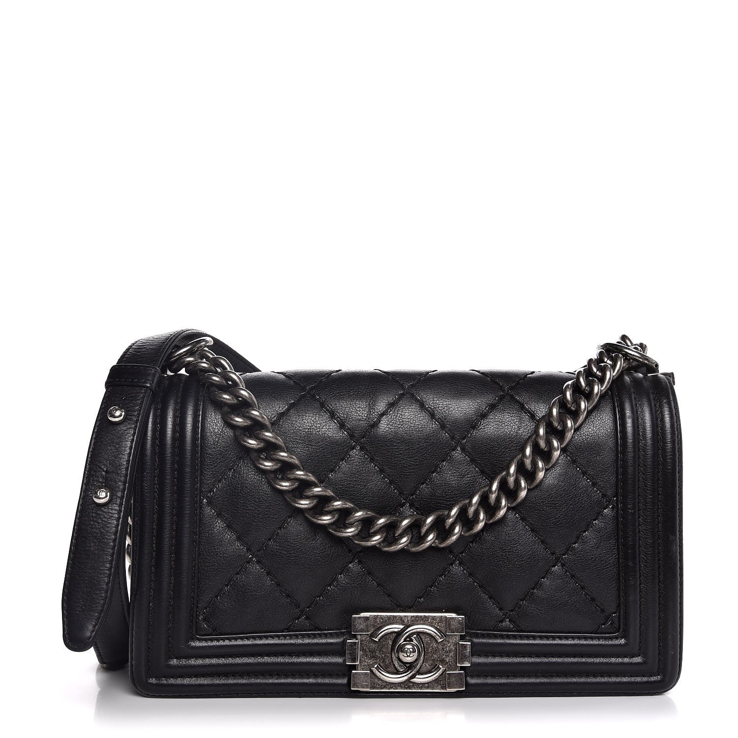 Chanel Calfskin Double Stitch Medium Boy Flap Black 1 of 9