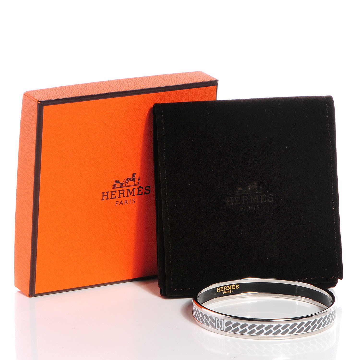 Hermes Enamel Printed Narrow Clic C'est Noue Bracelet 62 White Platinum 6 of 6