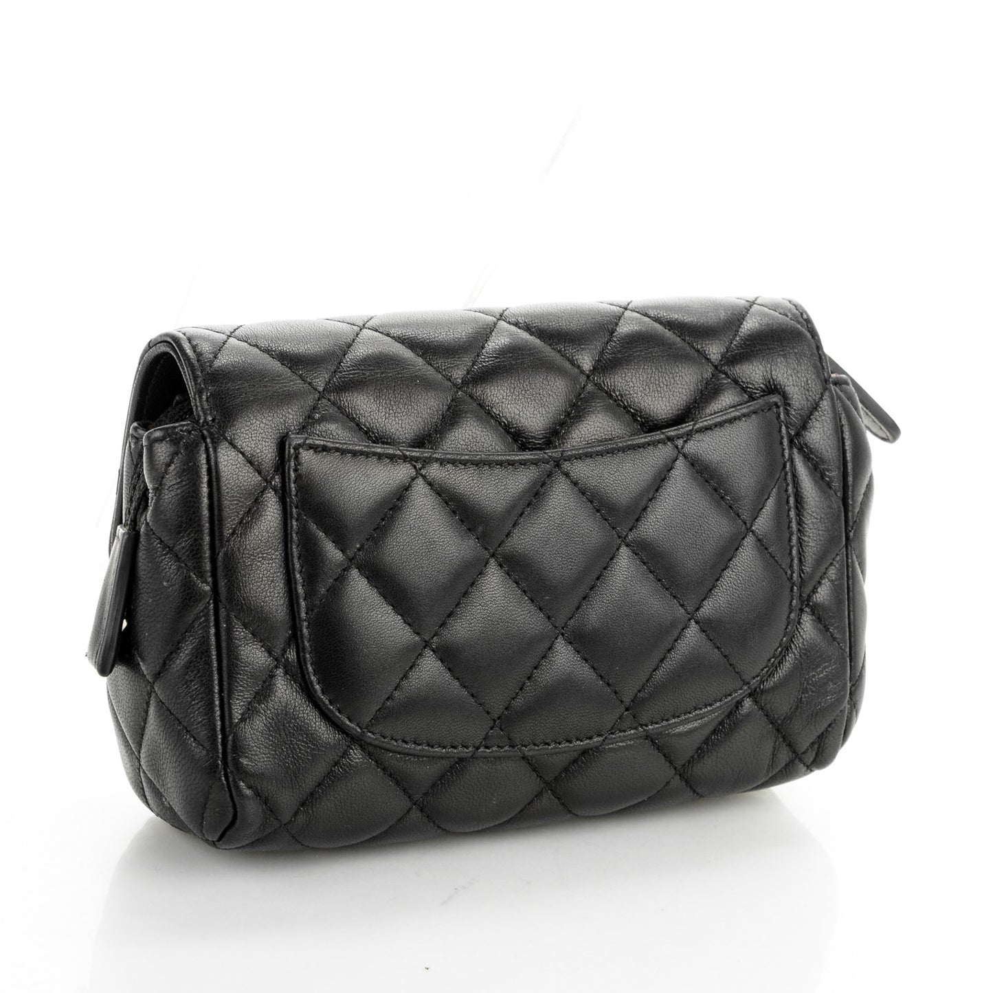 Lambskin Quilted Flap Cosmetic Case Black