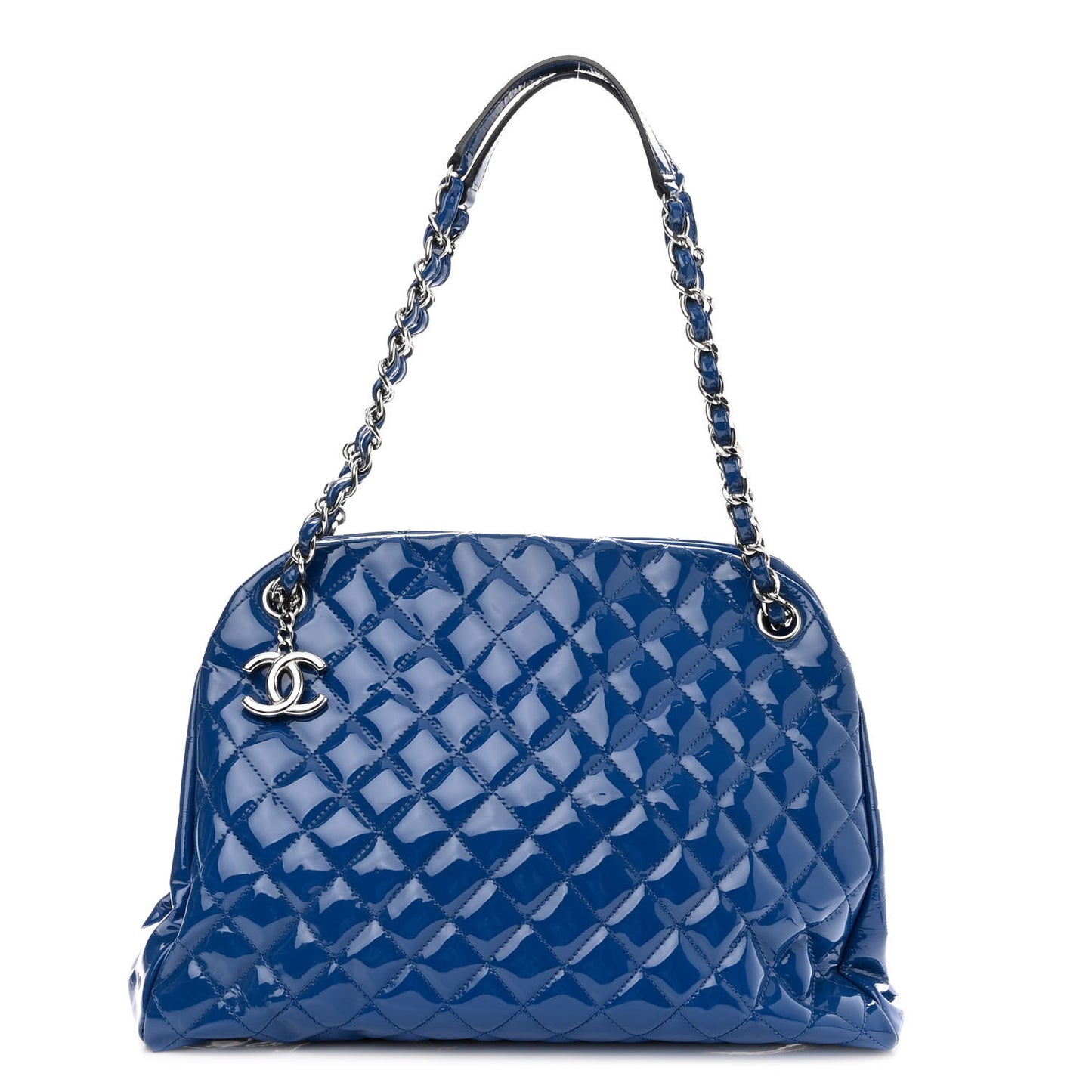 Patent Quilted Large Just Mademoiselle Bowling Bag Dark Blue