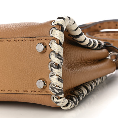 Fendi Cuoio Romano Selleria Elaphe Lace Up Mini Peekaboo Iconic Satchel Miele Scuro Natural 10 of 10