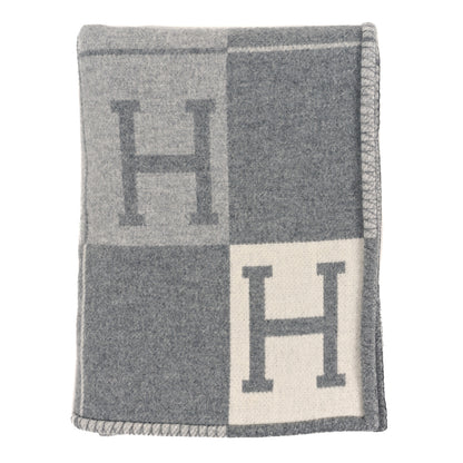 Hermes Wool Cashmere Avalon III Blanket Ecru Gris Clair 1 of 3