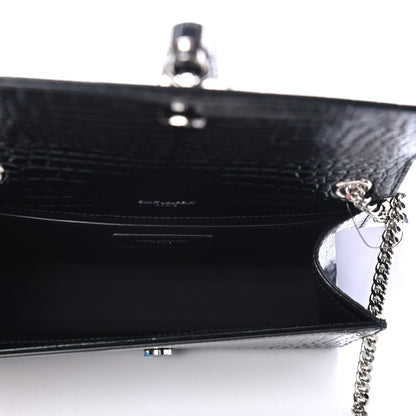 Saint Laurent Calfskin Crocodile Embossed Small Classic Monogram Kate Tassel Satchel Black 4 of 4